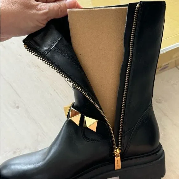 NEW Michael Kors Layton Leather boots with  gold studs short booties sz 6.5 - Picture 16 of 16